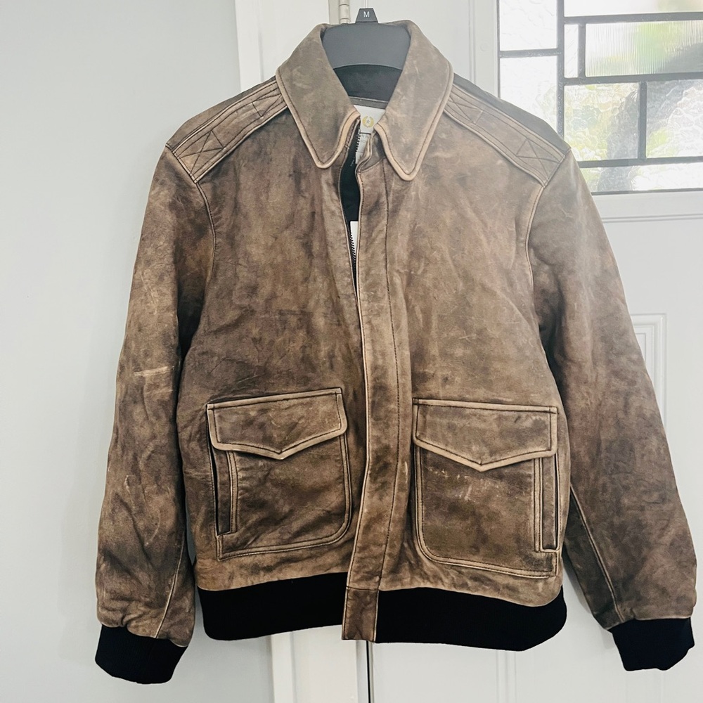 NWT BANANA REPUB ARCHIVE Men's Leather Bomber distressed finish/imperfections
